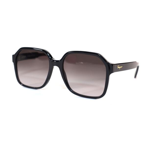 Ferragamo Square Womens Black Sunglasses - Black / Black Gradient - NWT - Picture 4 of 10